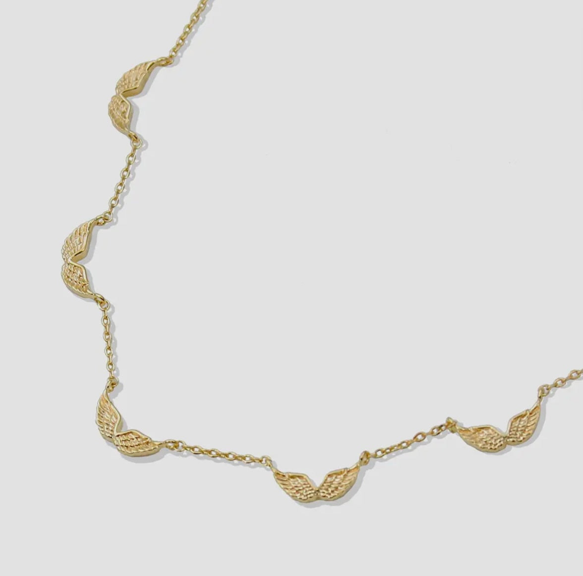 Gold-Dipped Angel Wings Station Necklace