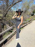 Suspenders High Stretch Denim Jumpsuit “Black”