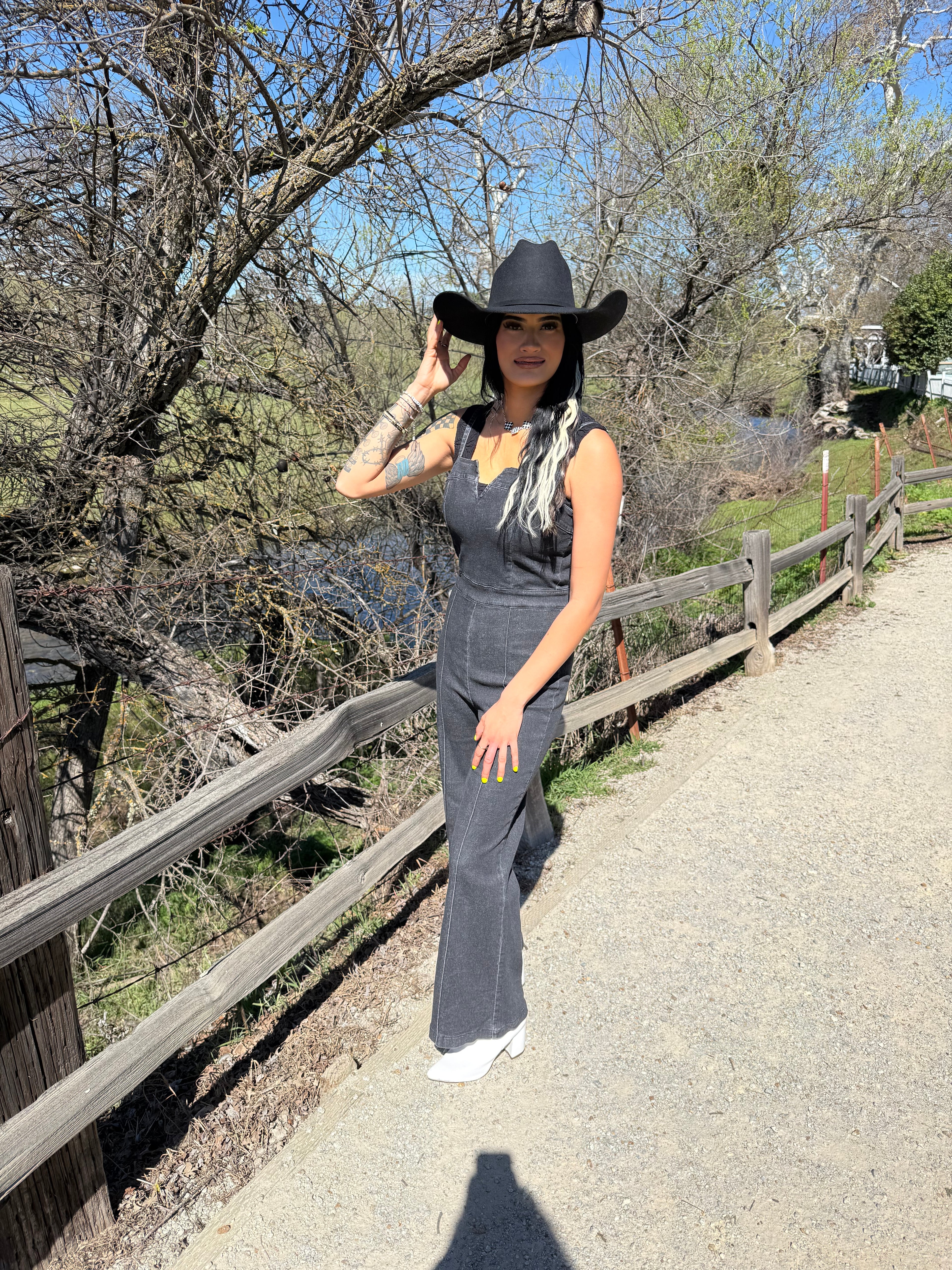 Suspenders High Stretch Denim Jumpsuit “Black”