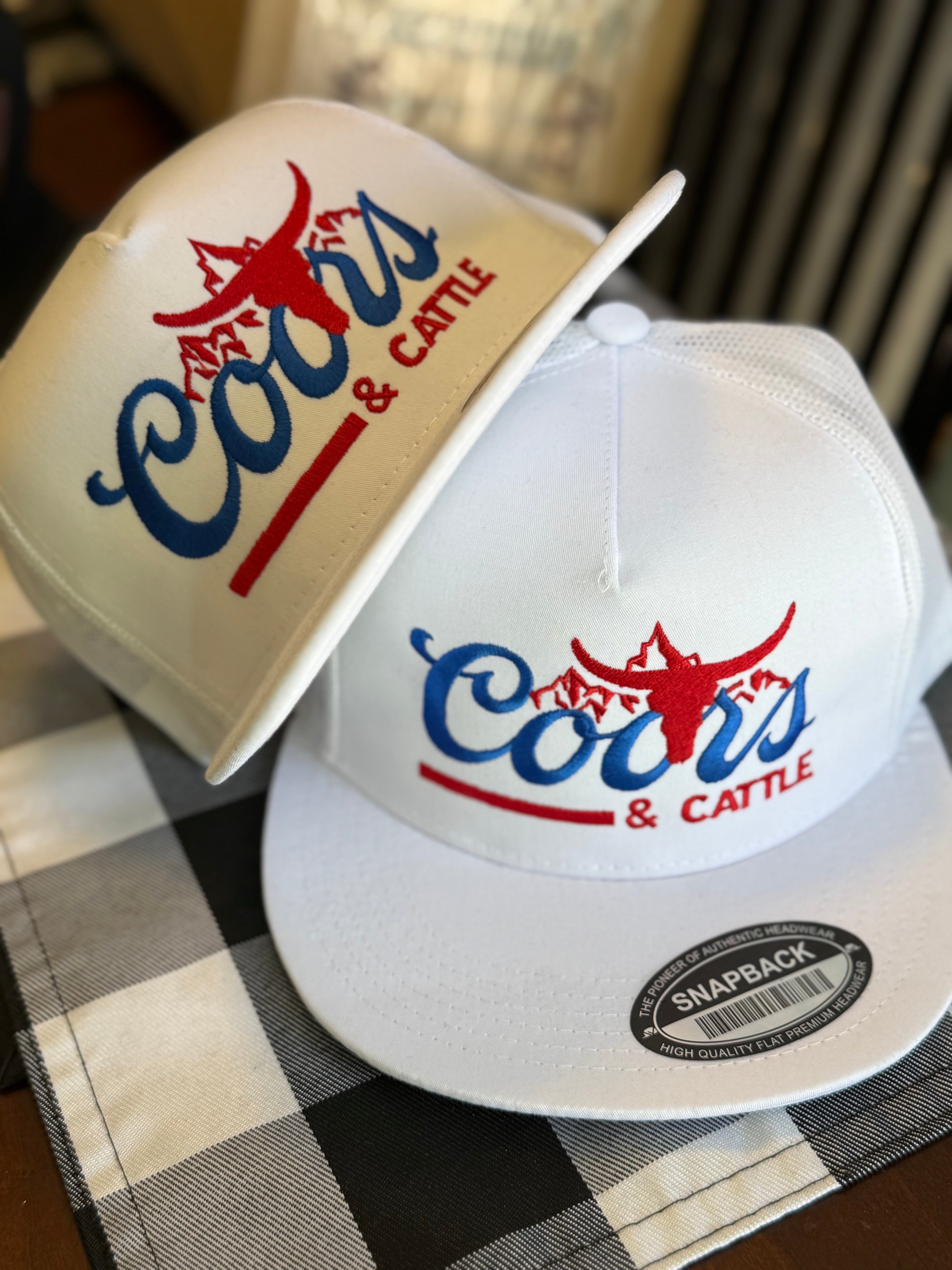 Coors And Cattle Embroidered Flatbill Hat “White”