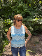 Leopard Splicing Aztec Printed Tank Top “Blue”