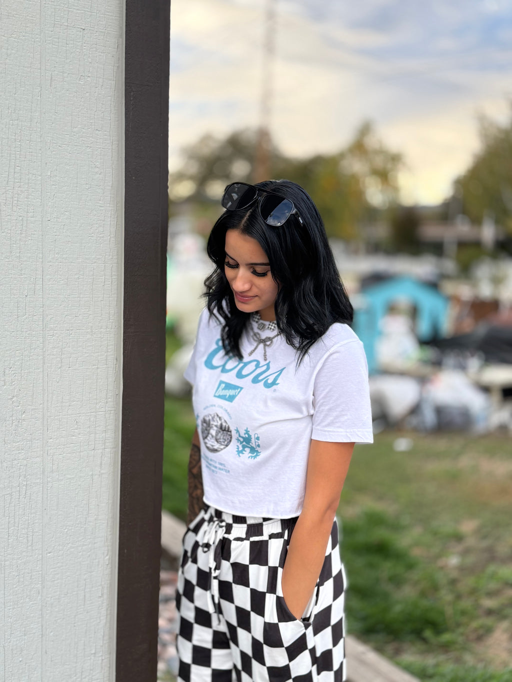 Coors Banquet Crop Top  “White/Light Blue” Tee