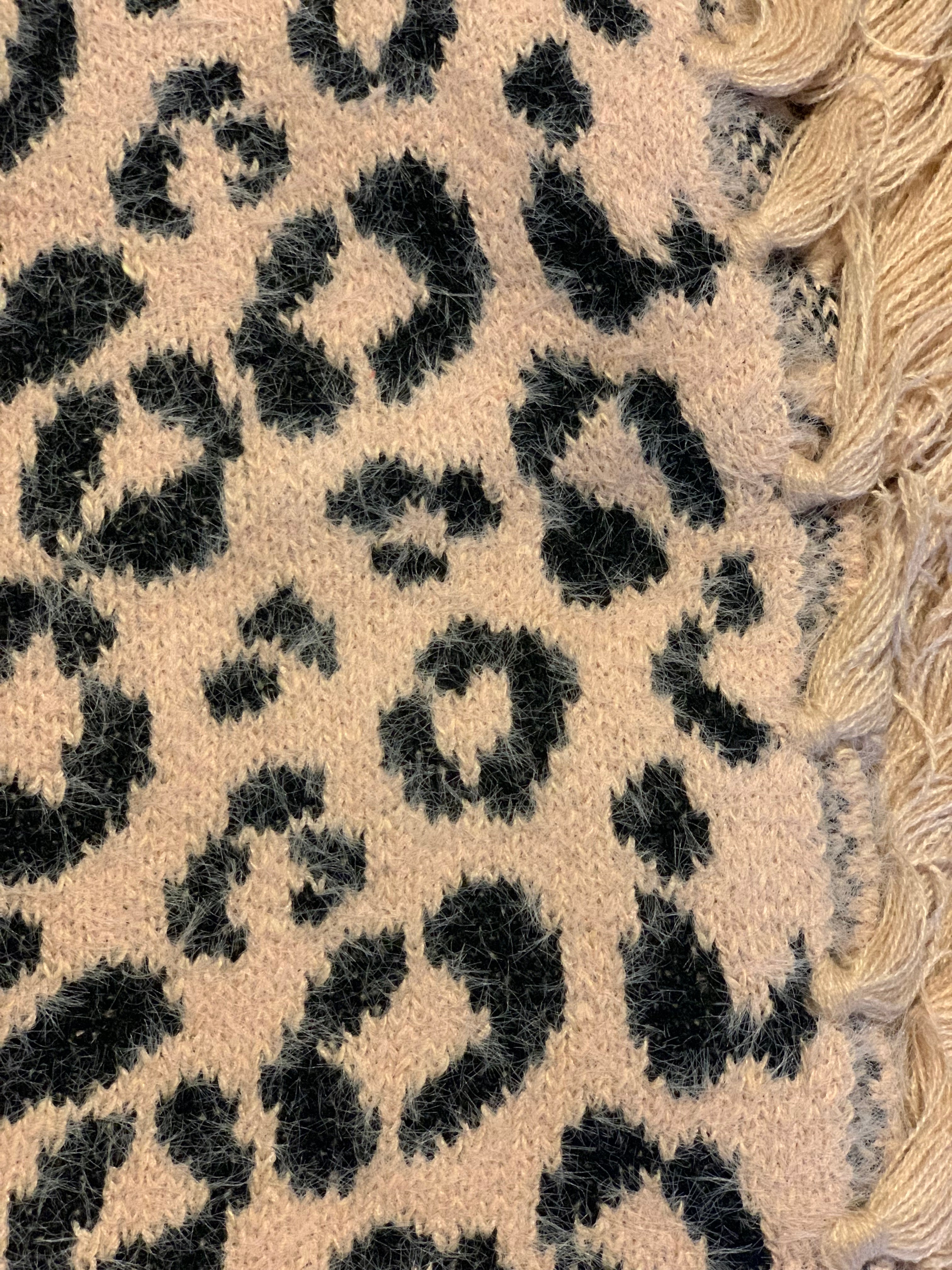 Women's Soft Fuzzy Leopard Print Poncho “Light Pink”
