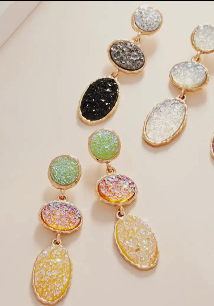 Oval Gradation Colored Faux Druzy Post Earrings “Multicolored”