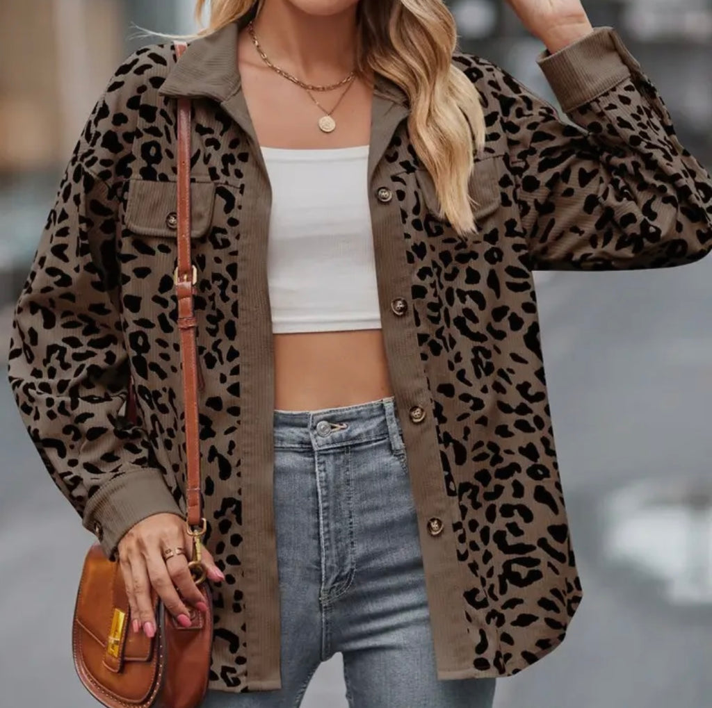 Lapel Leopard Long Sleeve Shacket “Brown and Black”