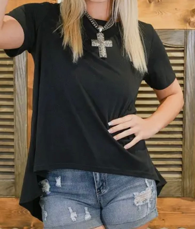 Black Crewneck W Hi Low Hem Plus Size Top