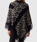 Women's Soft Fuzzy Leopard Print Poncho “Black/White”