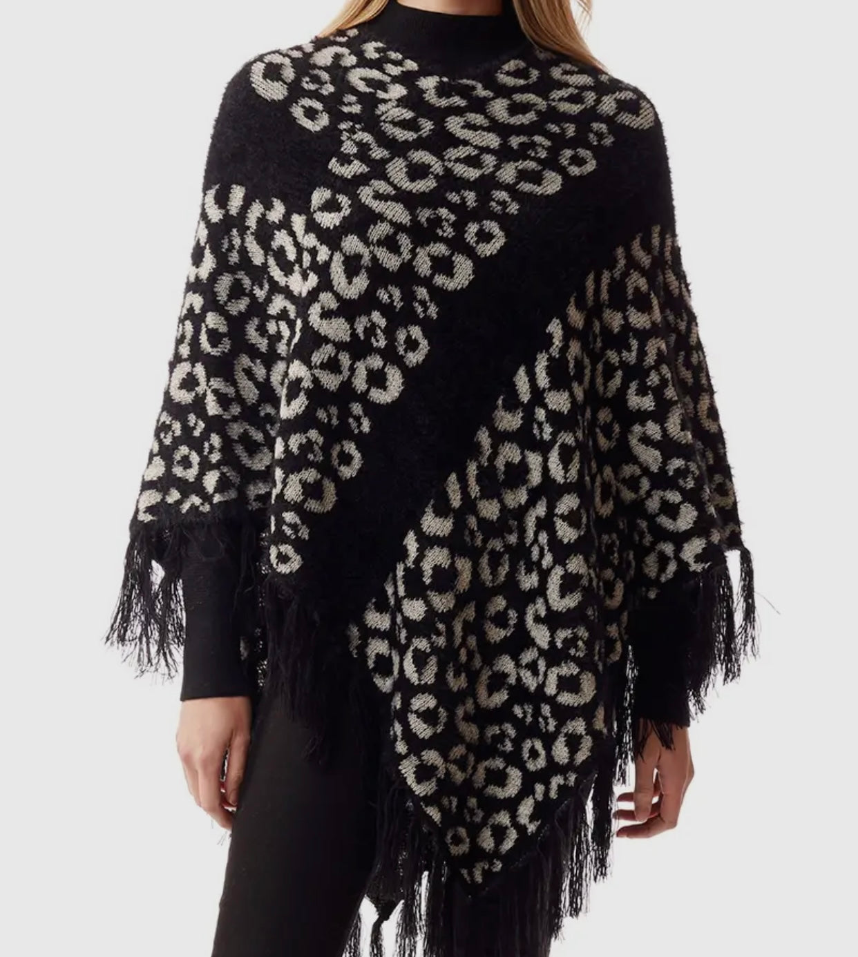 Women's Soft Fuzzy Leopard Print Poncho “Black/White”