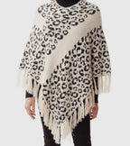 Women's Soft Fuzzy Leopard Print Poncho “White/Black”