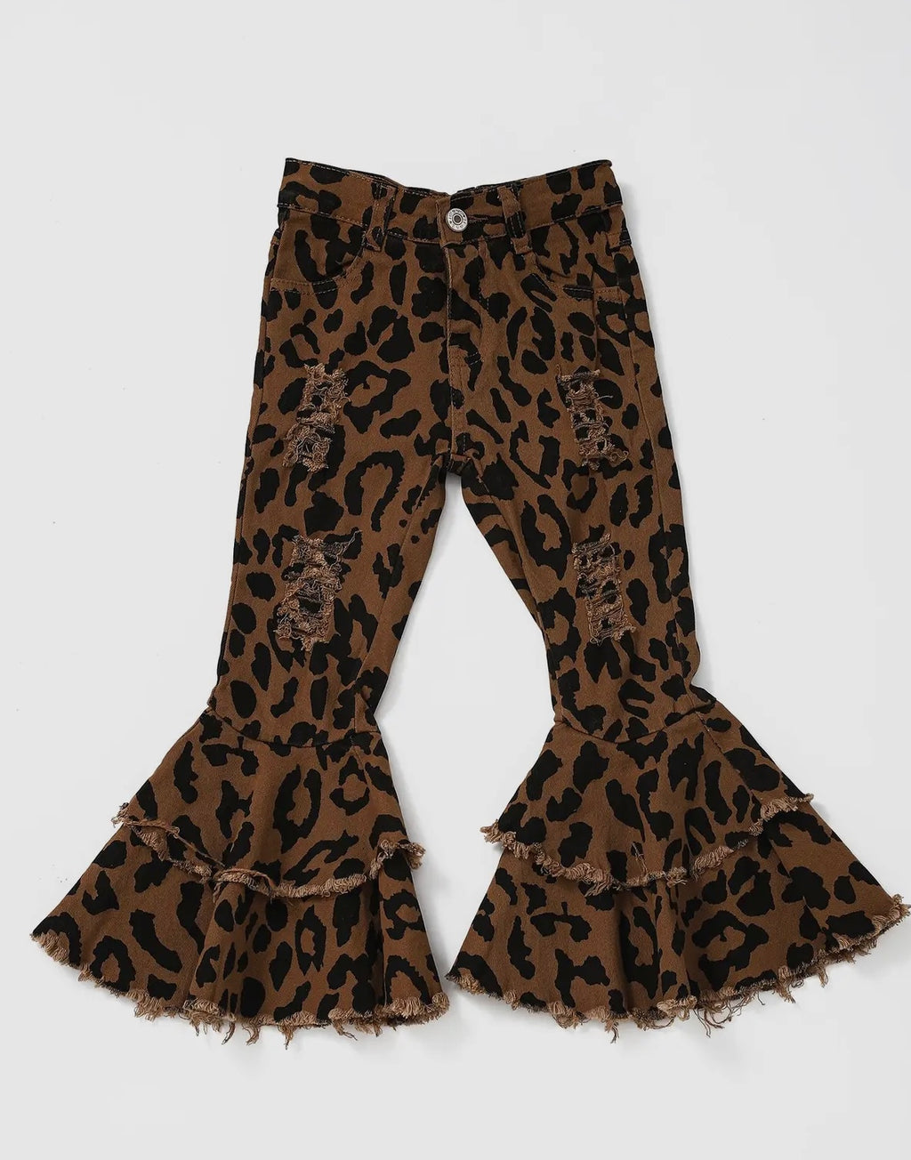 Leopard Distressed Double Layer Girls Jeans