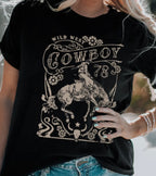 Black Western Cowboy 78 Graphic Crew Neck T-Shirt
