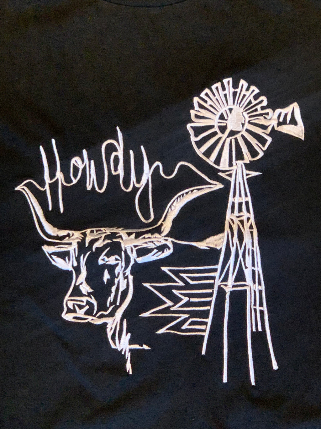 Black Howdy Western Cow Embroidered Neck T-Shirt