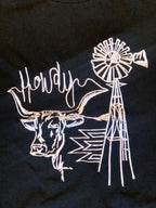 Black Howdy Western Cow Embroidered Neck T-Shirt