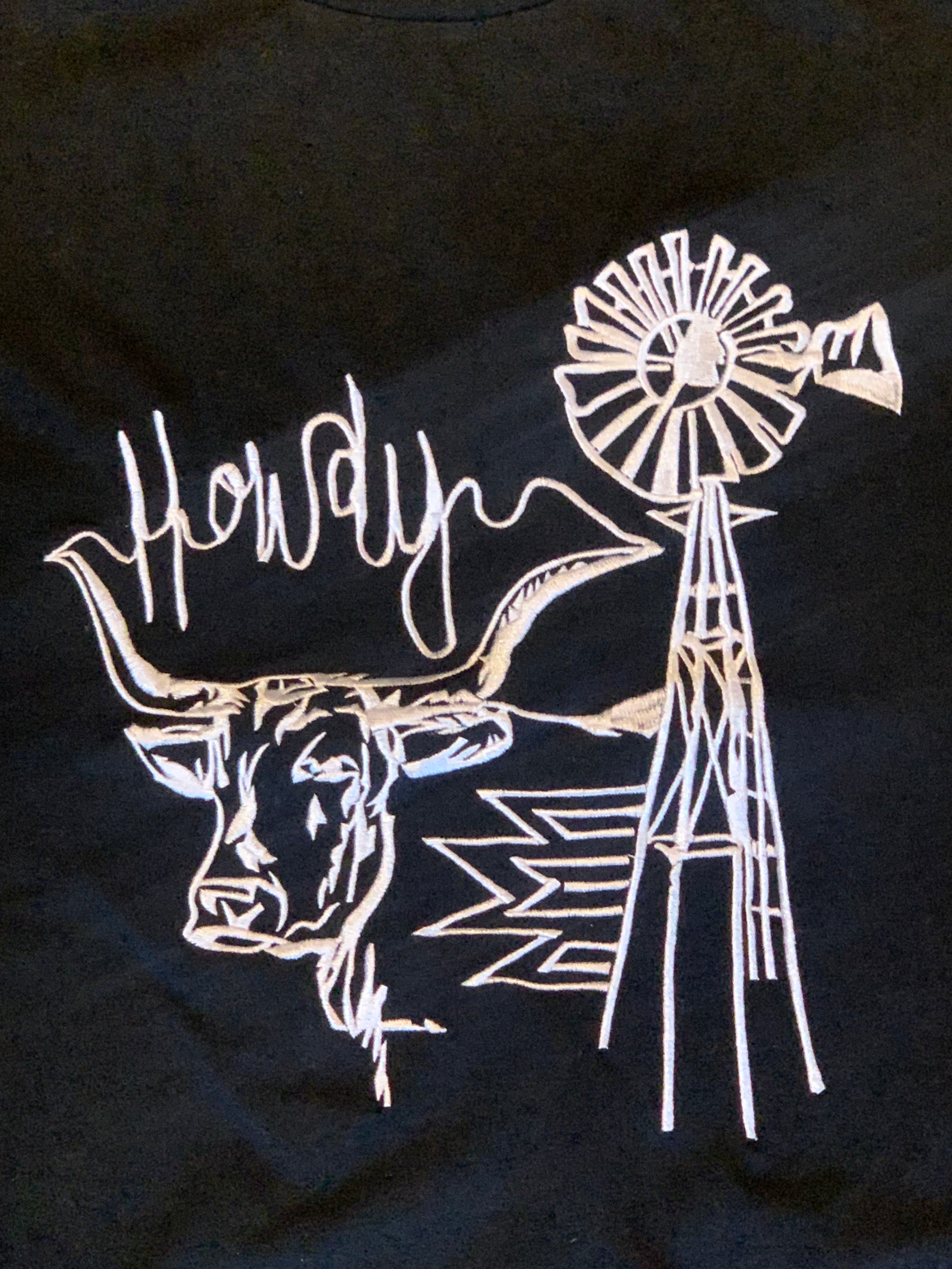 Black Howdy Western Cow Embroidered Neck T-Shirt