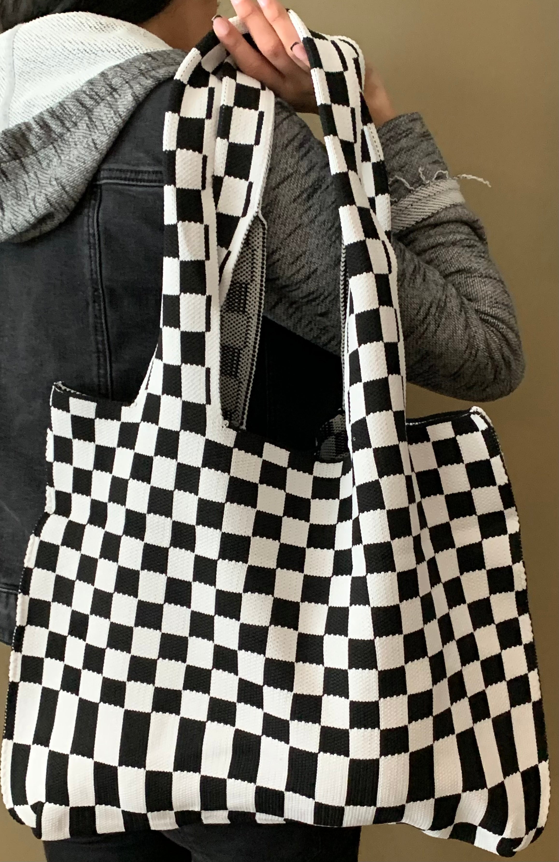 Checkerboard Tote Bag Black/White