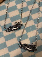 Western Style Truck Cactus Turquoise Stone Pendant Necklace