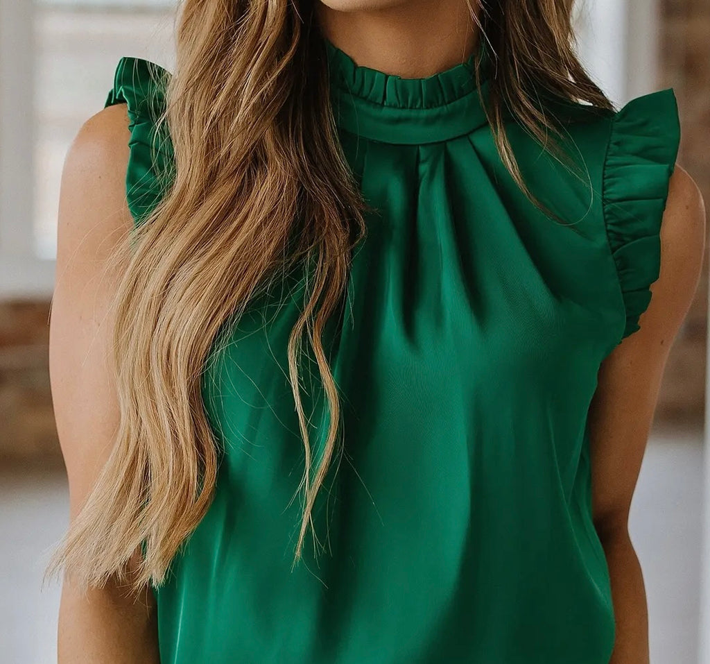 Caden Frilled Trim Sleeveless Blouse Emerald Green