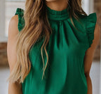 Caden Frilled Trim Sleeveless Blouse Emerald Green