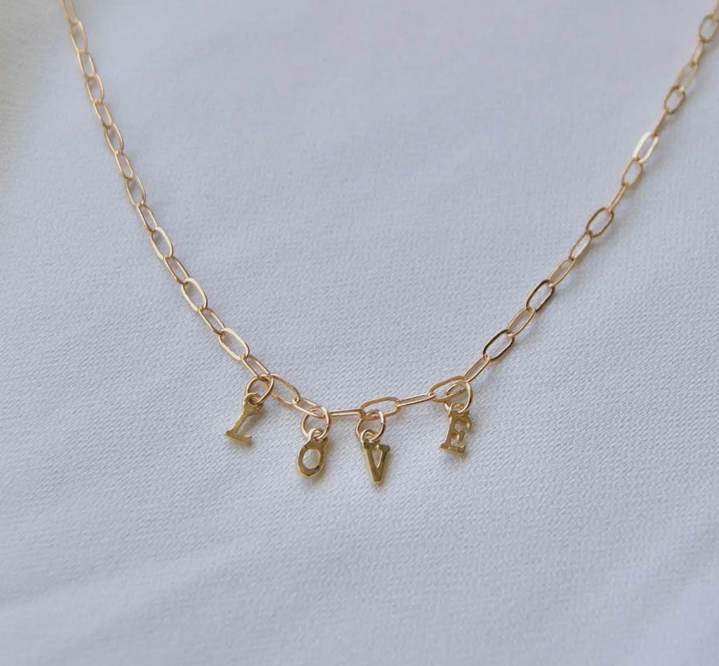 Gold-Tone Love Charm PaperClip Chain Necklace