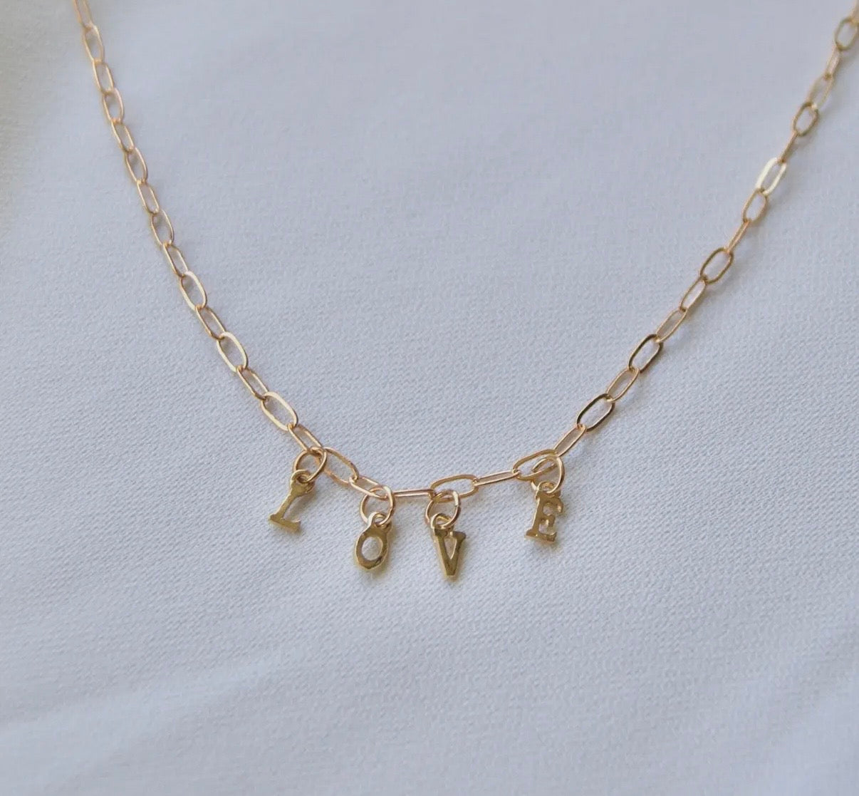 Gold-Tone Love Charm PaperClip Chain Necklace