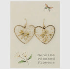 Queen Anne's Lace Dried Flower Heart Earrings