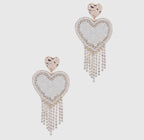 Seed Beaded Heart W Rhinestone Tassel Earrings
