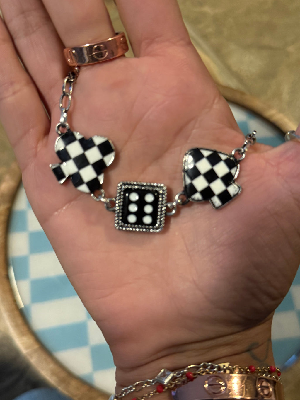 Western Card Theme Dice Necklace “Black Checkered”