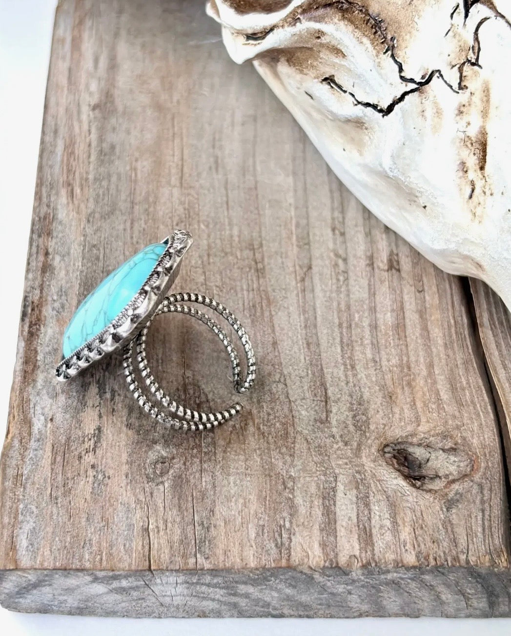 Western Style Turquoise Stone Adjustable Ring