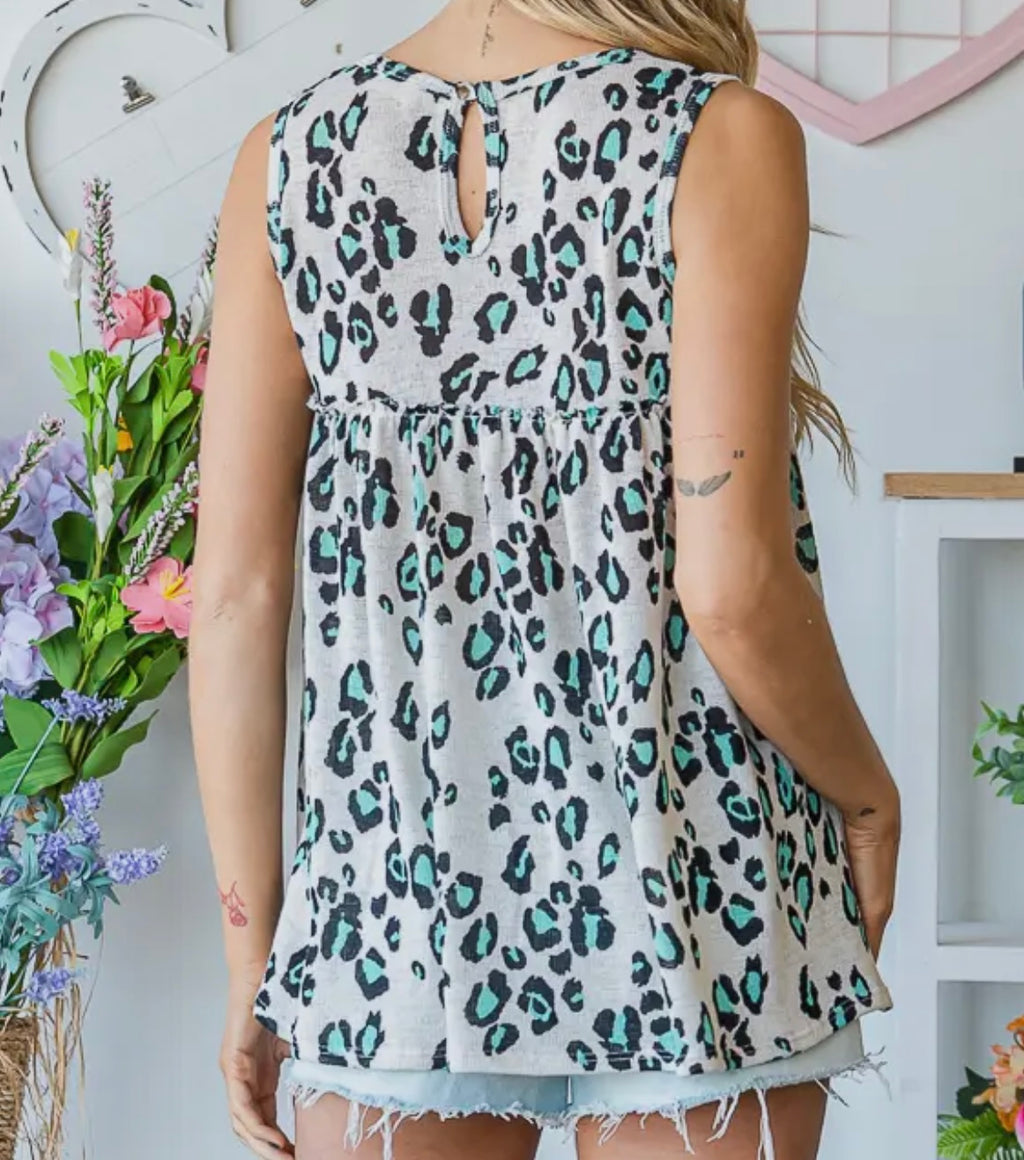 Western Apparel Animal Print Babydoll Top Teal