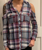 Women’s Sleeveless Collared Floral Back Plaid Top