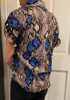 Women’s Short Sleeve Tie Front PomPom Animal Print Top