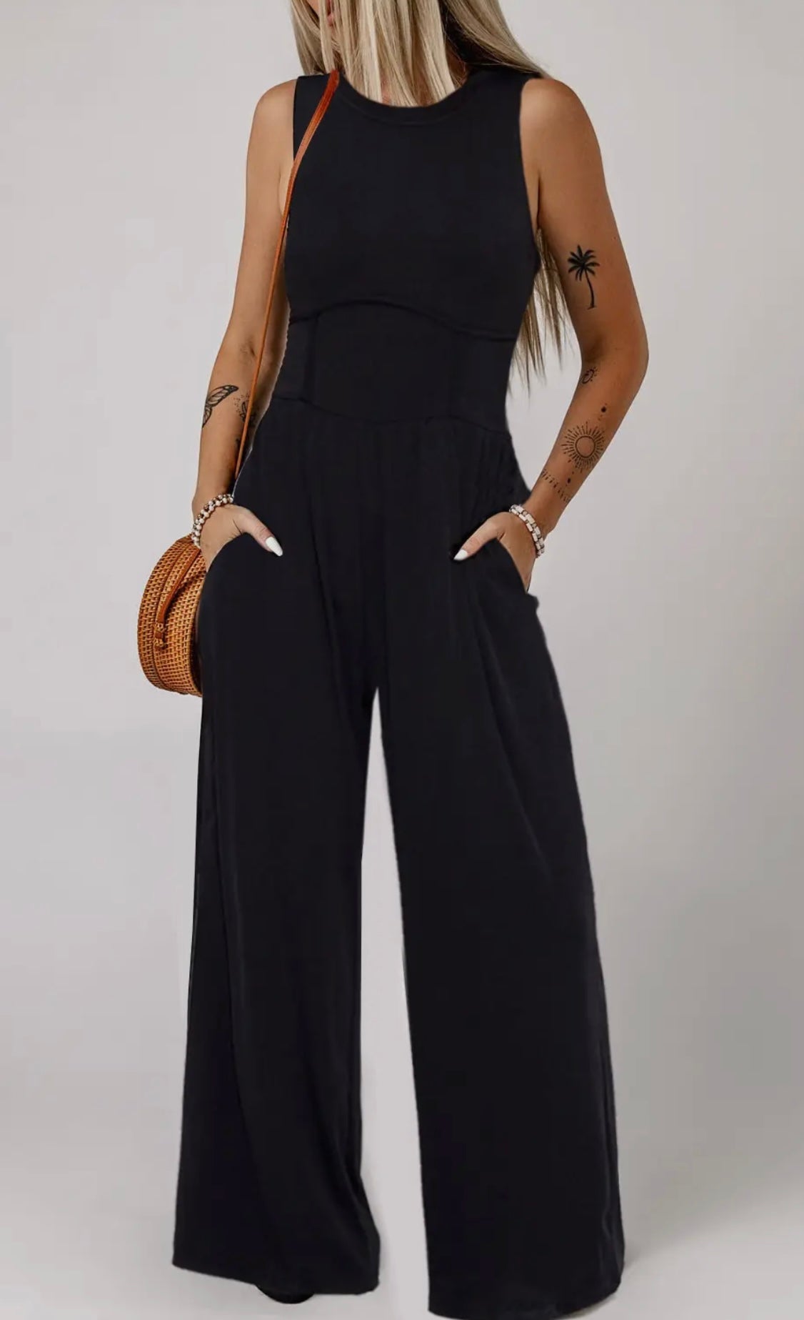Women’s Sleeveless High Waist Wide Leg Jumpsuit With Pockets