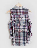 Women’s Sleeveless Collared Floral Back Plaid Top