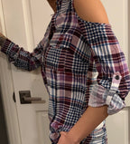 Women’s Sleeveless Collared Floral Back Plaid Top
