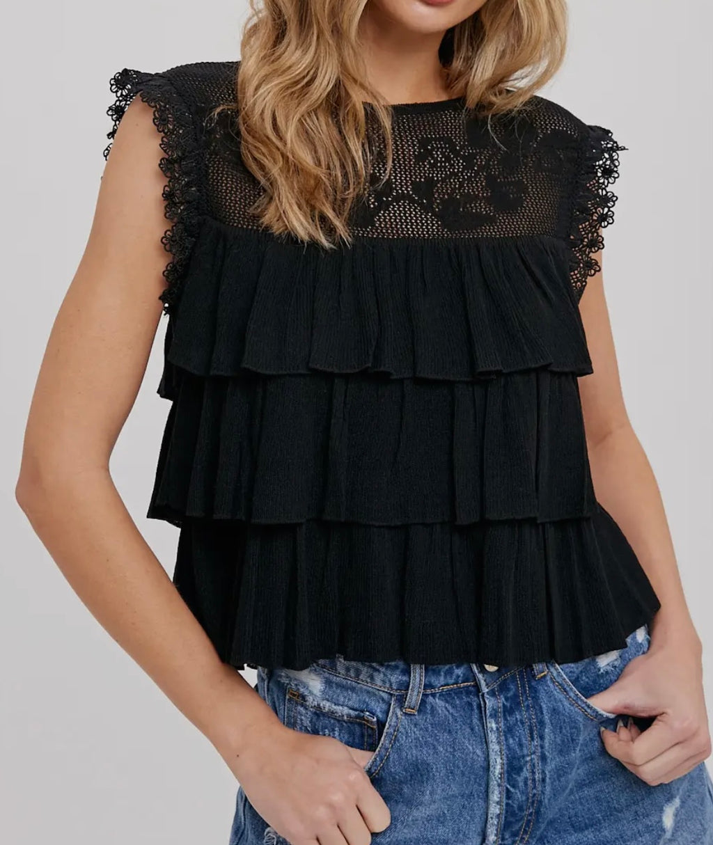 Black Ruffle Babydoll Top