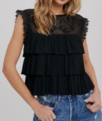Black Ruffle Babydoll Top