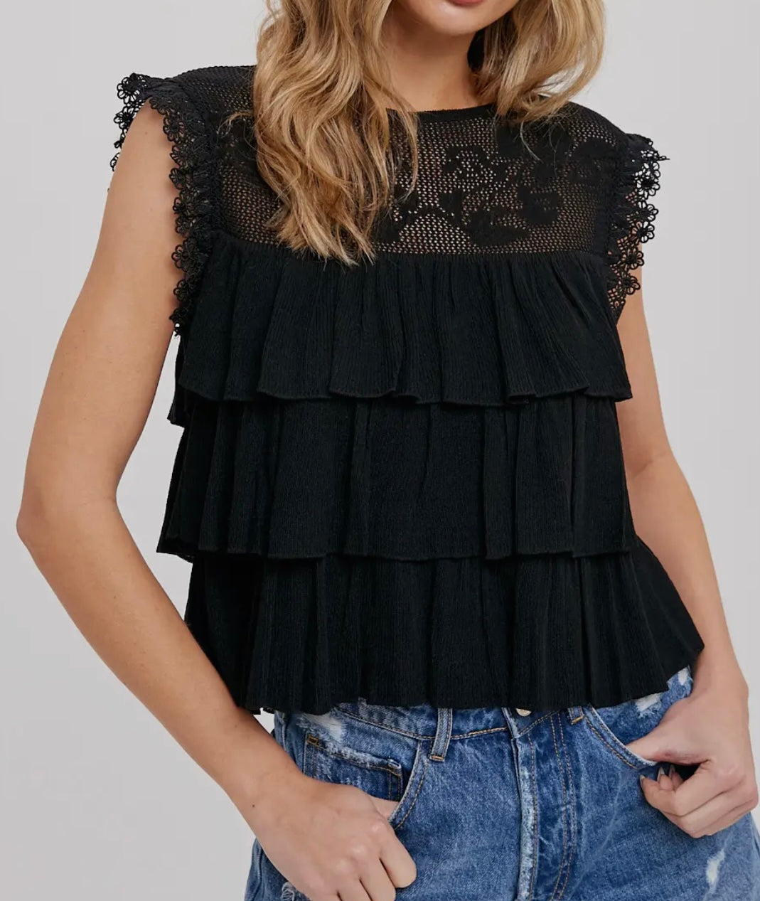 Black Ruffle Babydoll Top