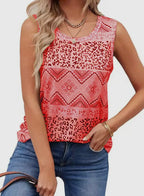 Leopard Splicing Aztec Printed Tank Top “wine red/pink”