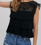 Black Ruffle Babydoll Top