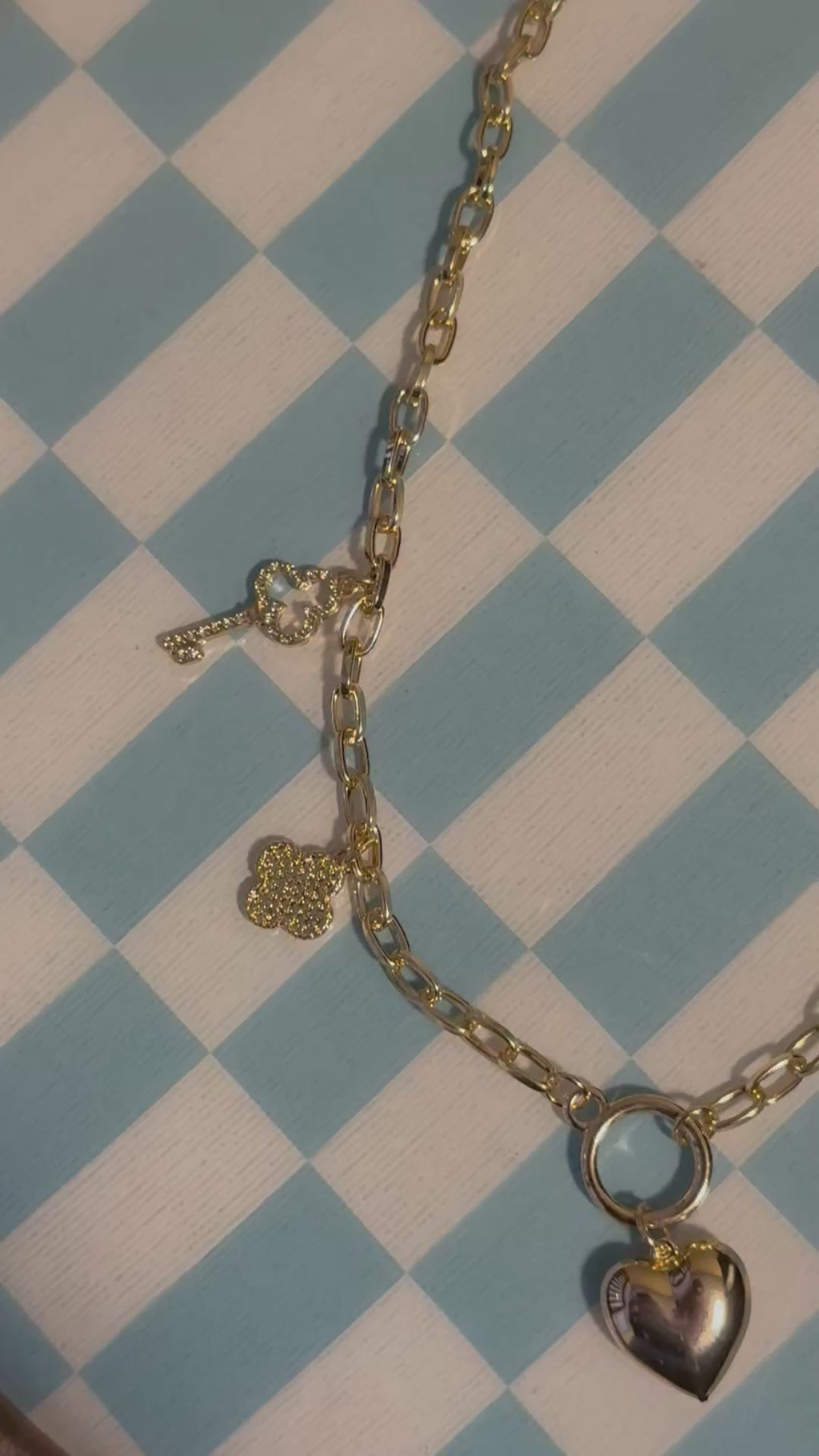 Heart Multi Charm Link Chain Necklace