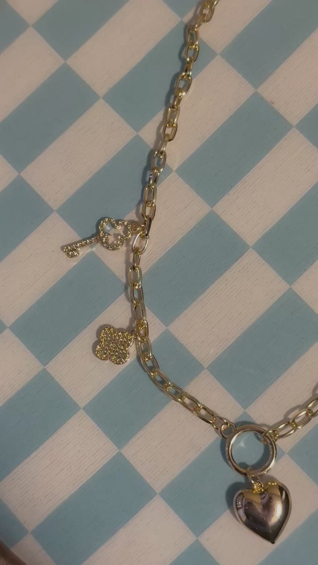 Heart Multi Charm Link Chain Necklace