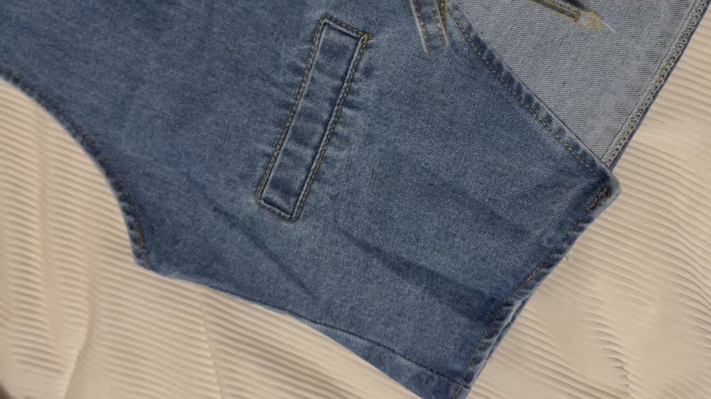 Front BowTie V-Neck Denim Vest “Deep Blue”